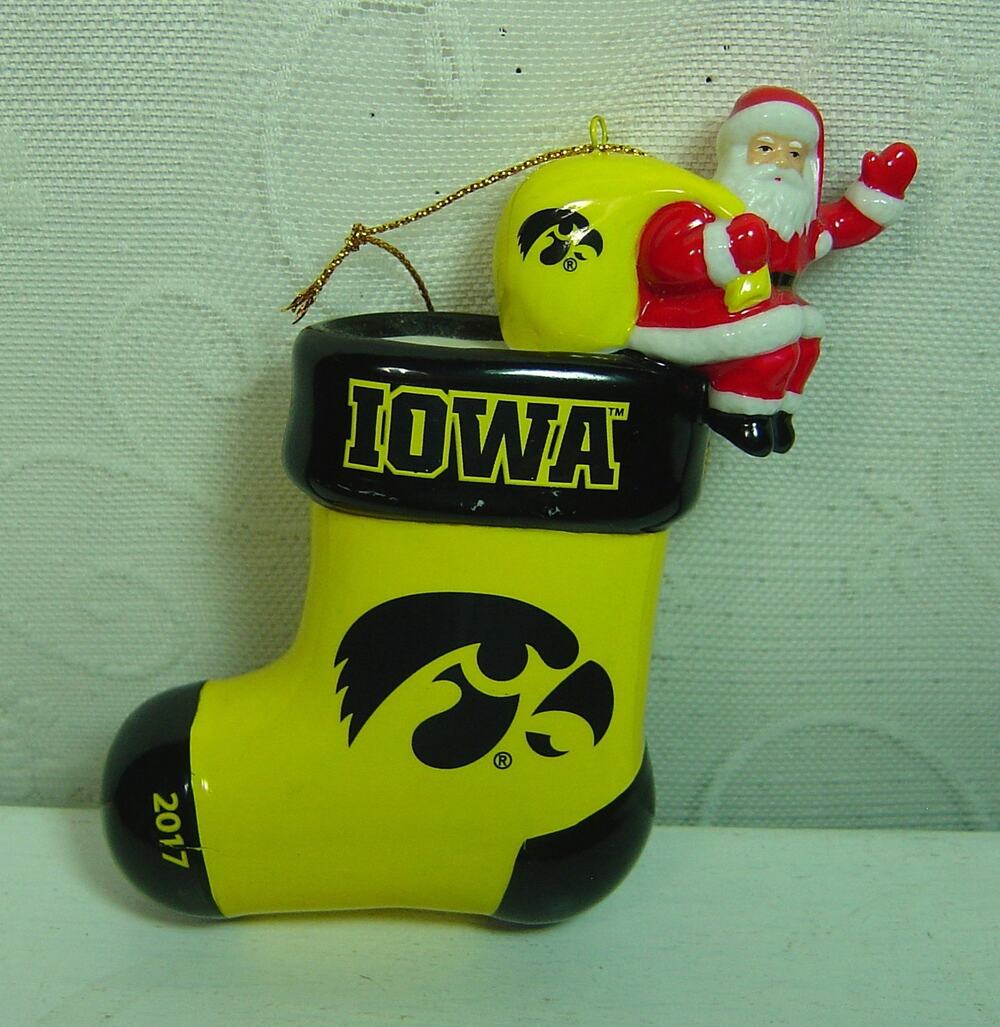 DANBURY MINT IOWA HAWKEYES ORNAMENT-STOCKING WITH SANTA-2017-NO BOX-CERAMIC
